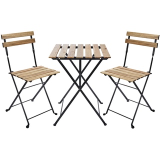 Gartenfreude Holz Bistro-Set, Stahl, schwarz, 60 x 60 x 70 cm, 2850-5000-001