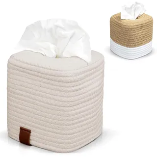 Rarapop Kosmetiktücherbox quadratisch, Stilvolle Taschentuchbox aus Baumwolle im Würfel-Design – die perfekte Deko für Ihr Badezimmer oder Home-Office (Cream)