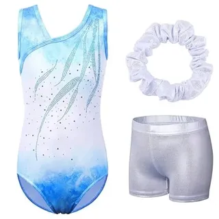 ZNYUNE Turnanzug mädchen mit Hose Turnanzug mädchen Ärmellos Tanzbody mädchen Leotard Schnelltrocknend langlebig für Gymnastik 3-16 Jahren Kinder B278_WhiteBlue 10A