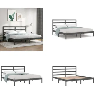 vidaXL Massivholzbett Grau Kiefer 200x200 cm - Bettrahmen - Bettgestell - Bett - Holzbett - Grau