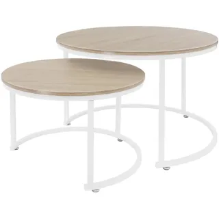 ML-Design Couchtisch rund Weiß Eiche 74 x 48 cm