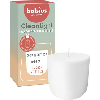 Bolsius - CleanLight Refill - Nachfüllbare Duftkerze - Bergamotte & Neroli - Nur Nachfüllungen - 2 Stk. - Länge Brenndauer 20 Stunden - Enthält Natürliches Pflanzenwachs - Nachhaltiges Konzept