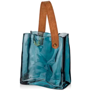 17cm Glas Blumenvase, Blau Vase für Blumen, Moderne Vasen mit Henkel für Raumdekoration, Verdickte Glasvase für Büro, Haus, Schlafzimmer, Hochzeitsdekoration