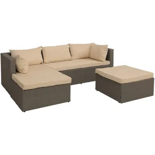 Mendler Poly-Rattan Garnitur HWC-O46, Balkon-/Garten-/Lounge-Set Sofa Sitzgruppe ~ grau Polster beige