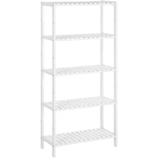 SONGMICS Badezimmerregal, Badregal, Küchenregal, Schuhregal mit 5 Ebenen, Standregal aus Bambus, 26 x 60 x 130 cm, für Bad, Wohnzimmer, Flur, Küche, wolkenweiß BCB35WT