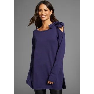 Longpullover LAURA SCOTT, Damen, Gr. 46, lila (lila, melange), Feinstrick, Obermaterial: 70% Viskose, 30% Polyamid, unifarben, lässig geschnitten hüftbedeckend, Rundhals, Pullover Longpullover, mit Schleifendetail in Cold-Shoulder-Optik