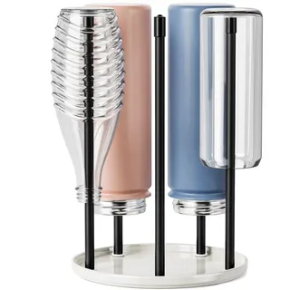 Flaschenhalter für SodaStream Crystal – Keramik Abtropfständer mit Abtropfgestell und Abtropfwanne für 5 Flaschen | Flaschentrockner für die Küche Weiß