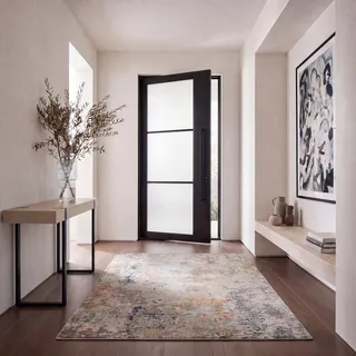 SAFAVIEH Modern Teppich für Wohnzimmer, Esszimmer, Schlafzimmer - Madison Collection, Kurzer Flor, Grau und Gold, 122 X 183 cm