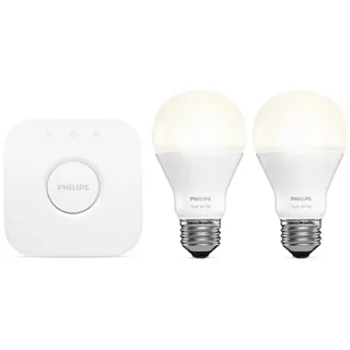 Philips Hue White A19 E27 60W Äquivalent Smart Bulb Starter Kit (2 Hue White Bulbs and a Bridge, Compatible with Amazon Alexa, Apple HomeKit and Google Assistant)