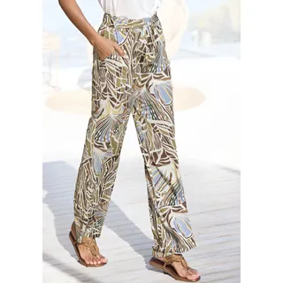 Palazzohose LASCANA "aus softer Viskose", Damen, Gr. 38, N-Gr, bunt (creme, khaki, hellblau, braun bedruckt), Jersey, Obermaterial: 100% Viskose, bedruckt, figurumspielend bodenlang, Hosen Palazzohose, leichte Sommerhose mit Alloverprint und Taschen, Strandhose, Topseller