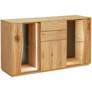 Moderano Sideboard , Grau, Wildeiche , Holz, Glas , Wildeiche,Buche , furniert,massiv , 3 Fächer , 2 Schublade(n) Schubladen , 137.7x79.3x43.8 cm , Beimöbel erhältlich, stehend , Holzmöbel, Kommoden Holz, Sideboards Holz