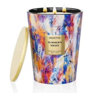 M&SENSE Große Duftkerze im Glas, Sommernacht Scented Candle, 150 Stunden Brenndauer mit 3 Dochten, XXL-Kerze aus 990g Sojawachs zur Entspannung, Geschenk für Frauen, Weihnachten, Geburtstag, Muttertag