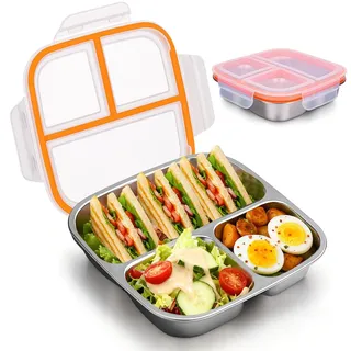 ZenithAura Edelstahl Brotdose Bento Lunchbox Für Erwachsene Männer Frauen 3 Fächer Lebensmittel Aufbewahrungsbehälter Aus Metall Mit Auslaufsicheren Deckeln Für Reisen