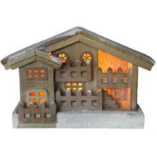 Rammento Holz LED Weihnachten Dorf Haus, 35x22x11cm Weiß Aufleuchtende Ornament