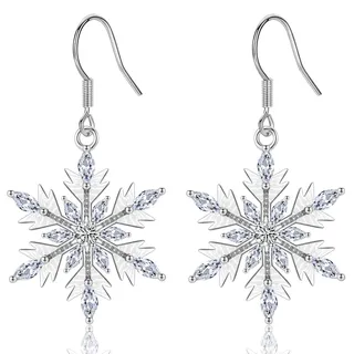 MASOP Schneeflocken Ohrringe Hängend AAA Zirkonia Weiß Pink Rosa Blau Ohrhänger Weihnachten Schmuck Geschenke für Damen Frauen