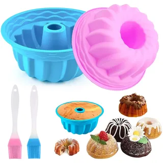 KUIZHEN Gugelhupfform Silikon, 2 Stück Silikon Backform Ø 16.5 cm Gugelhupfform Gugelhupf Backform Kuchenform Hochwertige Silikons-Kuchenform für Kuchen Brot (Blau, Rosa)