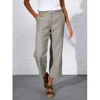 Leinenhose CREATION L PREMIUM, Damen, Gr. 42, Normalgrößen, grün (khaki, weiß, meliert), 100% Leinen, meliert, unifarben, 7/8-Länge, Hosen Leinenhose