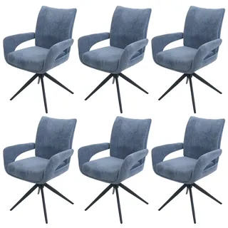 Mendler Esszimmerstuhl HWC-O78 Stoff graublau 6er Set