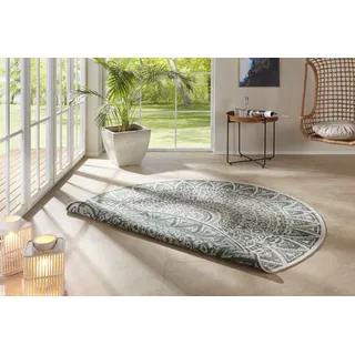 freundin Home Collection Teppich Lilja Wendeteppich", beige (creme, grün), H:5mm Ø:100cm, Polypropylen (PP), freundin Home Collection Teppiche, Teppich, In-& Outdoor, beidseitig, Wetterfest, Balkon, Garten, Wohnzimmer