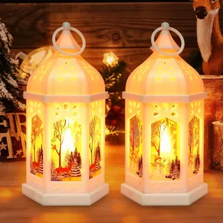 SPERMUOY Weihnachtsdeko Laterne häuser,2 Stück Weihnachtslaterne Weihnachten Deko Weihnachtsmann Schneemann Häuser Laterne,weihnachtsdeko innen häuser für Innen und Außendekoration für Weihnachten