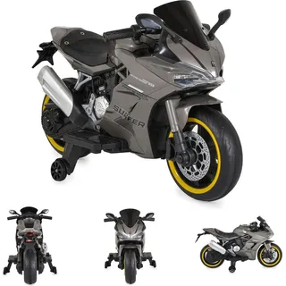 Moni Kinder Elektromotorrad Surfer Stützräder Fußstütze Bluetooth MP3-Ausgang grau - Grau