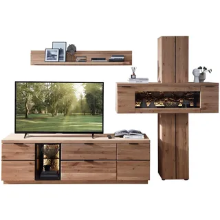 Linea Natura Wohnwand , Schwarz, Wildeiche , Metall , Wildeiche, Kork , furniert, massiv , 1 Glasboden 4 Holzböden Fächer , 1 Schubladen , Beimöbel erhältlich , Wohnzimmer, Wohnwände, Komplette Wohnwände