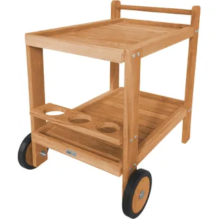 AXI Miri Servierwagen aus Teak Holz mit 2 Ablageflächen & Flaschenhalter | Küchenwagen mit Rollen für Garten, Balkon, Terrasse | Rollwagen für - Braun
