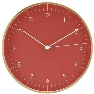 LUUK LIFESTYLE Moderne Quarz Wanduhr, Geräuschlos, 24,8cm, Rot & Gold | mit Sekundenzeiger, schlichtes retro vintage Design, kleines Uhr für Kinderzimmer, Arbeitszimmer, Geschenk zum Umzug