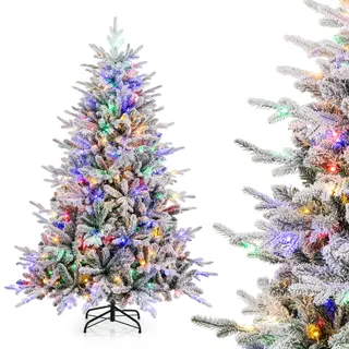 COSTWAY 180cm Künstlicher Weihnachtsbaum, beflockter Tannenbaum mit 260 mehrfarbigen LED-Lichtern, 8 Lichtmodi & 820 Zweigspitzen, beleuchteter Christbaum für Zuhause, Geschäft & Büro - Grün, Weiß