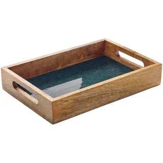 Zassenhaus Tablett Mineral Coal aus widerstandsfähigem Mangoholz, 30,5 x 20 x 5,5 cm, rutschfeste Füße, modernes Farbdekor, Serviertablett dekorativ für Küche und Wohnbereich, Naturholz-Maserung
