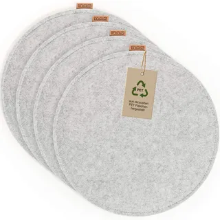 Miqio Design Filz Sitzkissen Rund mit Antirutschnoppen | 35cm | 4er-Set | Indoor und Outdoor | Nachhaltig aus recycelten PET Flaschen | Waschbare Stuhlkissen rutschfest | Hellgrau