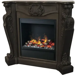 Casa Padrino Luxus Jugendstil Kamin Schwarz mit LED Wasserdampf Kamineinsatz 118 x 43 x H. 111 cm - Luxus Elektrokamin mit Dampffunktion