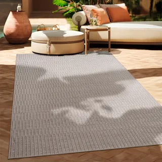 Outdoor Teppich Flachgewebe modern Boho Ethno wetterfest Außenbereich Grösse 160x220 cm - Beige