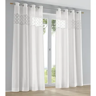 Vorhang KUTTI "Jessy weiß", weiß, B:140cm H:145cm, Ausbrenner, Baumwolle, Polyester, Gardinen, Vorhang, moderne Gardine, silberne Ösen