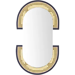 Beliani Wandspiegel Rattan naturfarben/schwarz oval 43/75 cm Stains , Kunststoff , Oval , 43x75x5 cm , Spiegel, Wandspiegel