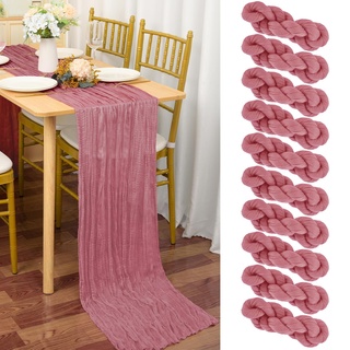 10 Stück Seihtuch-Tischläufer Staubige Rose,90 x 300 cm Rosa Rustikaler Gaze-Stoff Boho-Tischläufer Käsetuch Cheesecloth Tischläufer Hochzeit Tischdecke für Hochzeitsfeier Brautparty Tischdekoration