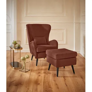 Home Affaire Ohrensessel Salla Fellimitat 78 x 118 x 94 cm Orange mit Hocker