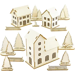 MCE-Commerce Set Deko Häuser aus Holz, Windlicht