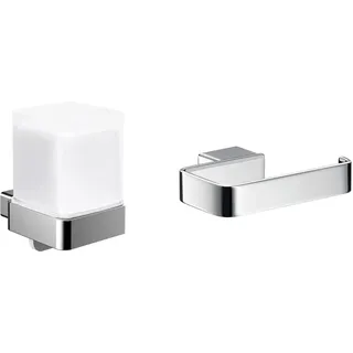 EMCO Loft Seifenspender zur Wandmontage, Wandseifenspender aus Metall und Kristallglas & Loft Papierhalter ohne Deckel, eleganter Toilettenpapierhalter zum Schrauben aus Aluminium
