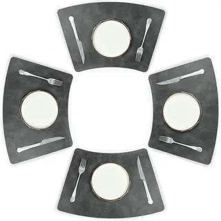 fanquare PU Runde Platzsets 48x30 cm Rindsleder Korn Tischsets für Esstisch Waschbar Grau Keilförmige Tischmatte 4er Pack