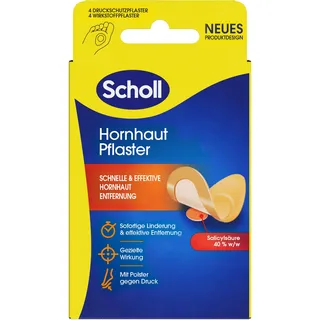 SCHOLL Hornhaut-Pflaster zur Entfernung von Hornhaut an den Füßen, 4 Wirkstoffpflaster und 4 Druckschutzpflaster - lindert sofort den Schmerz und beseitigt Hornhaut – dermatologisch getestet, Weiß