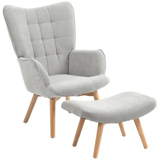 Homcom Ohrensessel mit Hocker Cord 72 x 101 x 80 cm Grau