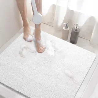 HITSLAM Duschmatte rutschfest, 60x60cm Badewannenmatte rutschfest mit Ablauf, Weiche PVC-Luffa Antirutschmatte Badewanne, Schnell Trocknende Badematte, Weiß