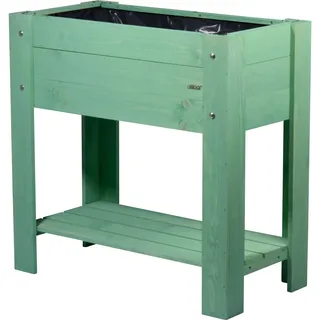 dobar® 58292FSCe Hochbeet Urban mit Ablagefläche |Erhöhtes Gemüsebeet | Salatbeet aus Massiv-Holz | Pflanzkasten für Balkon/Garten/Terrasse | 80 x 40 x 78 cm | Mintgrün