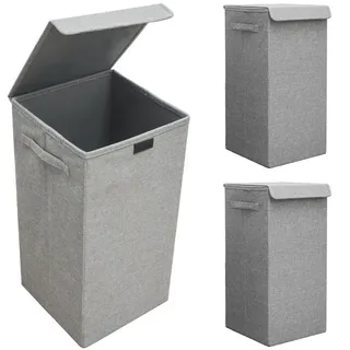 Dunedesign Wäschekorb 2er Set 30/30/60 cm Hellgrau , Grau , Kunststoff , Rechteckig , 30x60x30 cm , Haushalt & Reinigung, Wäschepflege, Wäschekörbe & Wäschetonnen