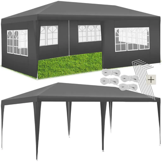 tectake Pavillon Novara, wasserdicht, grau , Grau , Kunststoff , Rechteckig , 300x250x600 cm , Sonnenschutz, Pavillons