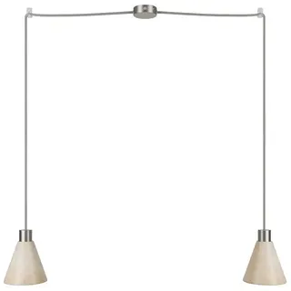 Creative Cables Mit Bulb Mehrflammige Pendelleuchte Mit 2 Leuchten Und Kegelförmigem Holzschirm - Satin Titanium - One Size