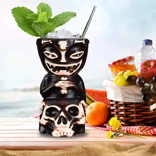 Jauhmui 450 ml Tiki Becher aus Keramik, exotische Cocktailgläser für hawaiianische Partys, dekorative Trinkbecher für Getränke und Cocktails (Stil 1)