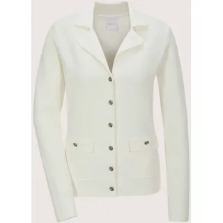 Strickjacke MADELEINE "Strickblazer Elegante Businessjacke im Milano-Strick", Damen, Gr. 42, weiß (wollweiß), Obermaterial: 52% Viskose CV. 48% Polyamid PA., Modern, tailliert, Strickjacken Strickjacke, Schmuckknöpfe