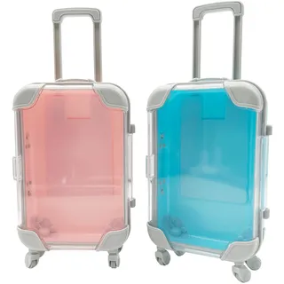 FloraVigo Reise Geschenk Reisekoffer Miniatur, Geldgeschenk Reise Urlaubskasse Spardose Reisekoffer als Geschenk für Urlaub, Reisekasse zum Verschenken von Geld für Reise (Blau Rosa)